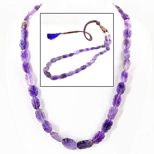 gemsmore:Natural Carved Purple Amethyst Necklace Hand Made Unheated Beads