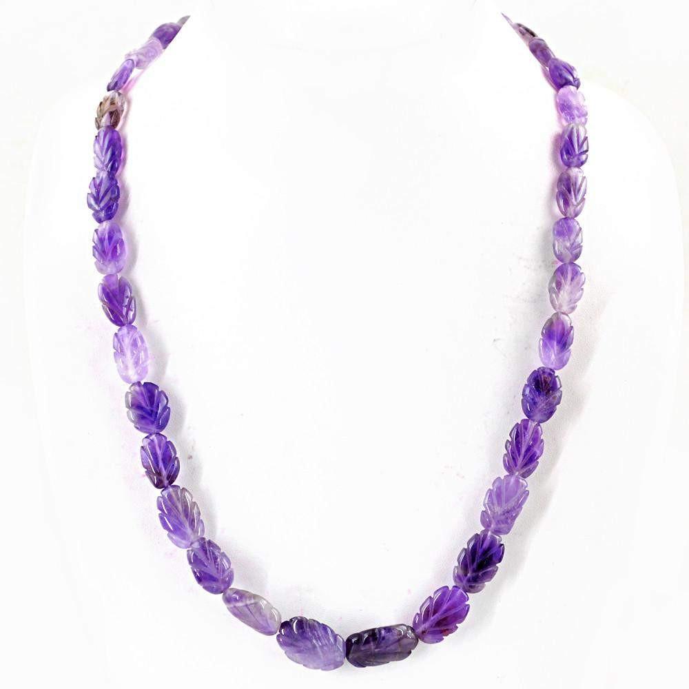 gemsmore:Natural Carved Purple Amethyst Necklace Hand Made Unheated Beads