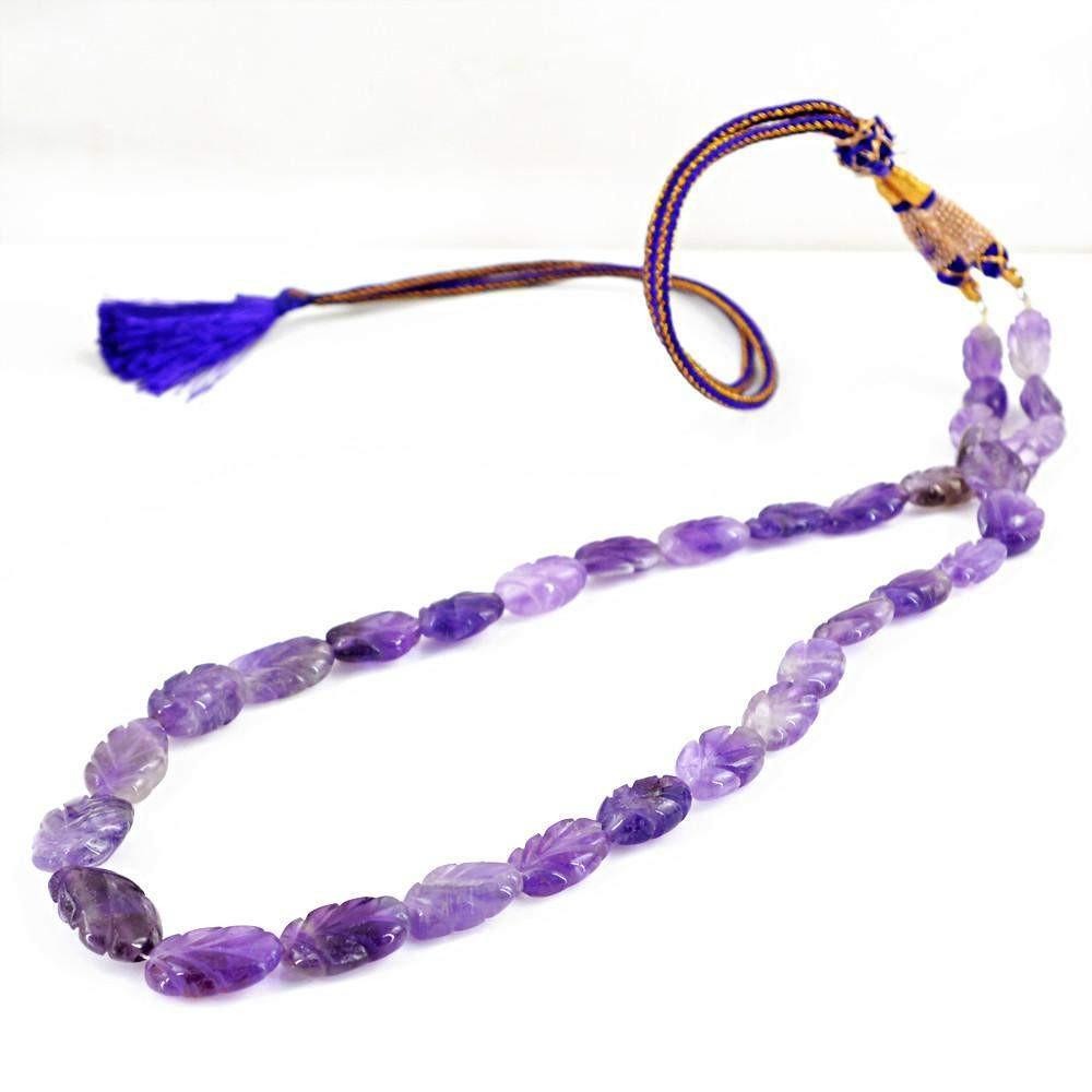 gemsmore:Natural Carved Purple Amethyst Necklace Hand Made Unheated Beads