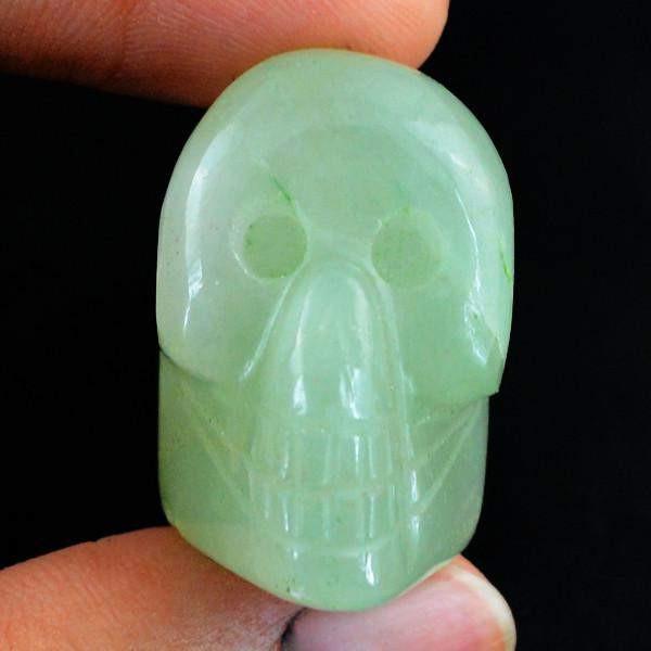 gemsmore:Natural Carved Skull Green Aquamarine Gemstone