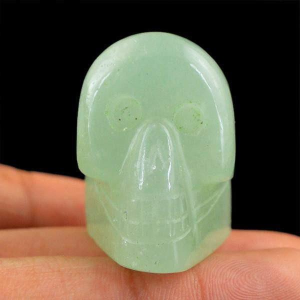 gemsmore:Natural Carved Skull Green Aquamarine Gemstone