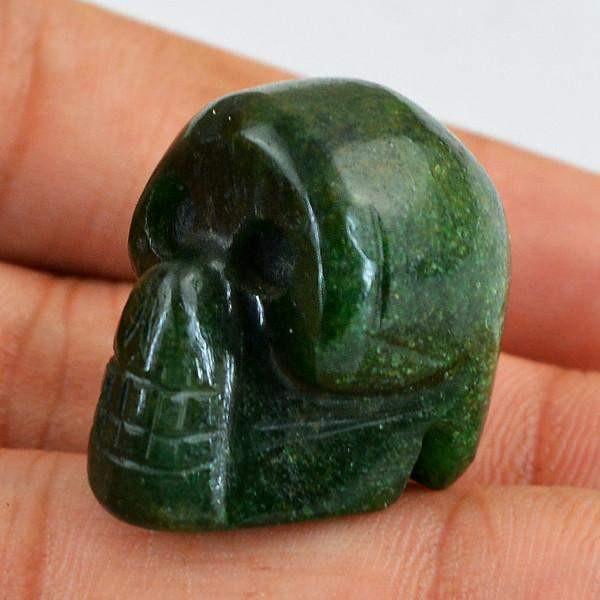gemsmore:Natural Carved Skull Green Jade Untreated Gemstone