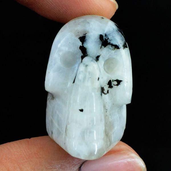 gemsmore:Natural Carved Skull White Moonstone Gemstone