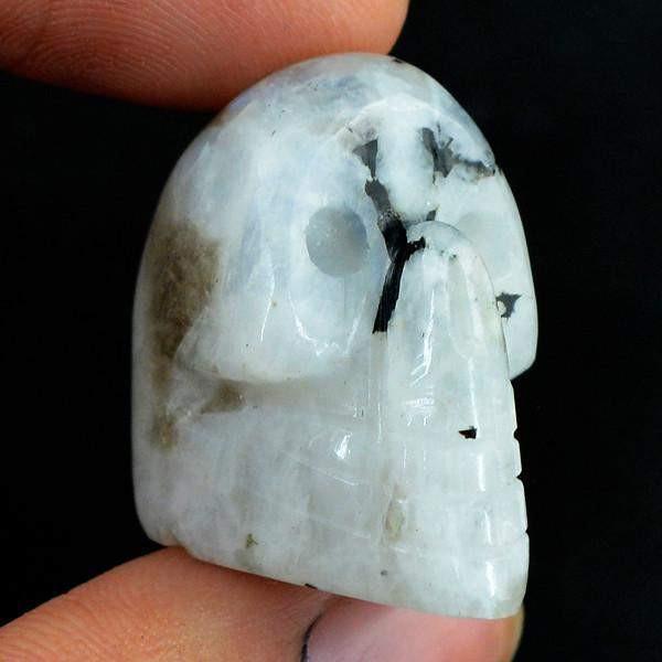 gemsmore:Natural Carved Skull White Moonstone Gemstone