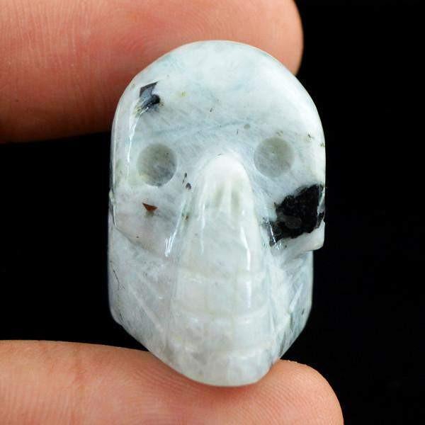 gemsmore:Natural Carved Skull White Moonstone Gemstone