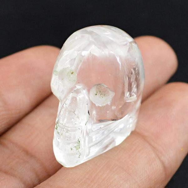 gemsmore:Natural Carved White Quartz Skull Gemstone
