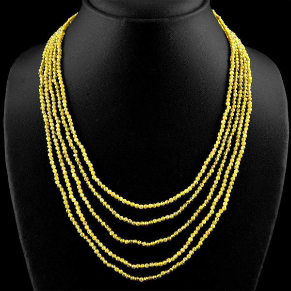 gemsmore:Natural Cat's Eye Necklace 5 Strand Round Shape Beads