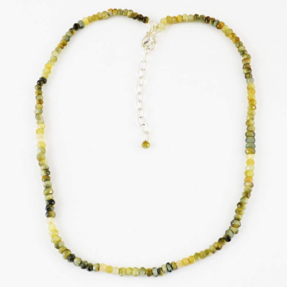 gemsmore:Natural Cat's Eye Necklace Faceted Round Shape Beads