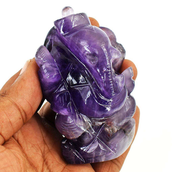 gemsmore:Natural Chevron Amethyst Hand Carved Genuine Crystal Gemstone Carving Lord Ganesha