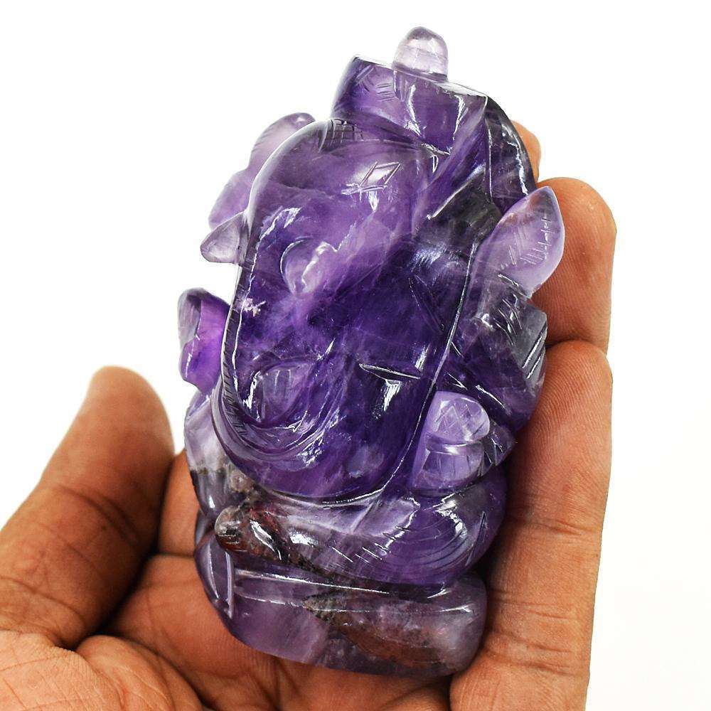 gemsmore:Natural Chevron Amethyst Hand Carved Genuine Crystal Gemstone Carving Lord Ganesha