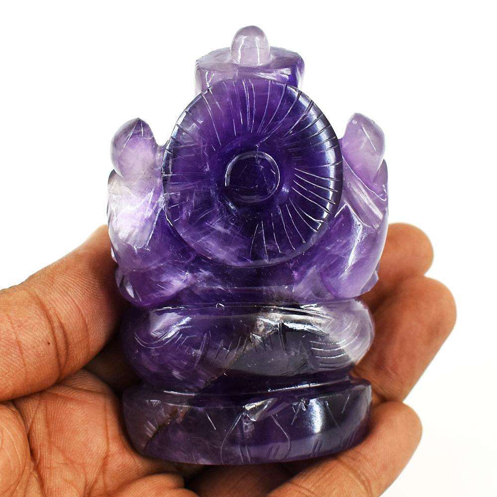 gemsmore:Natural Chevron Amethyst Hand Carved Genuine Crystal Gemstone Carving Lord Ganesha