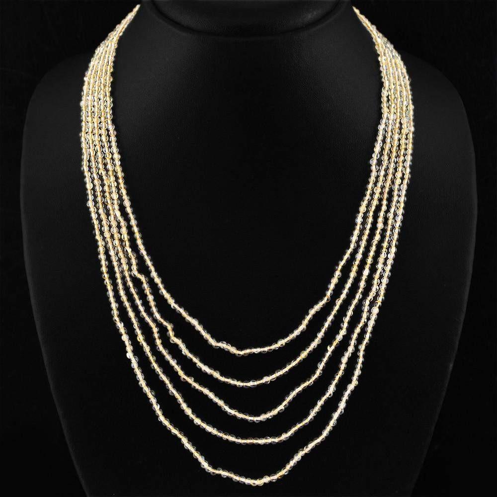 gemsmore:Natural Citrine Necklace 5 Strand Round Shape Untreated Beads