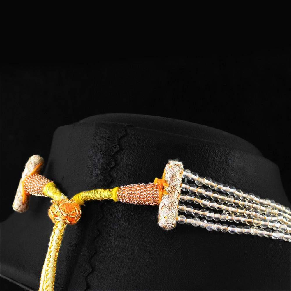 gemsmore:Natural Citrine Necklace 5 Strand Round Shape Untreated Beads