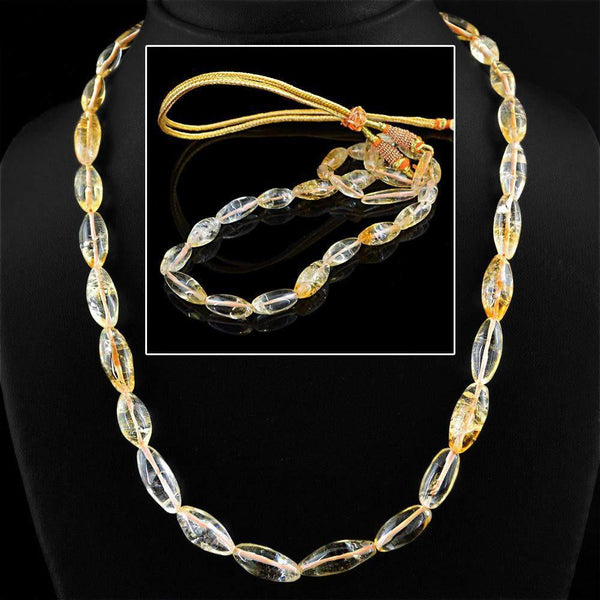 gemsmore:Natural Citrine Necklace Untreated Single Strand Beads