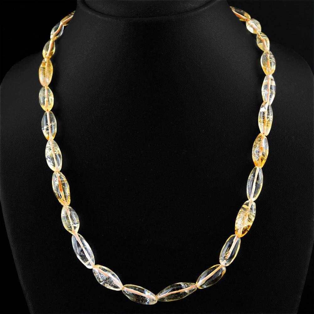 gemsmore:Natural Citrine Necklace Untreated Single Strand Beads