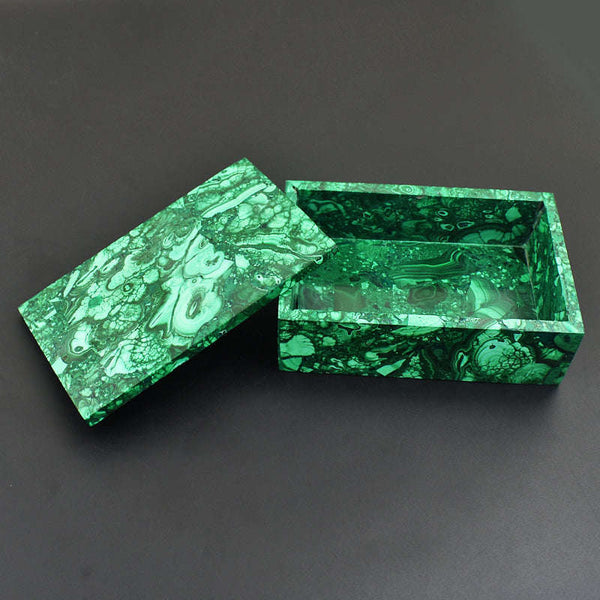 gemsmore:Natural Congo Malachite Hand Carved Genuine Crystal Gemstone Carving Box