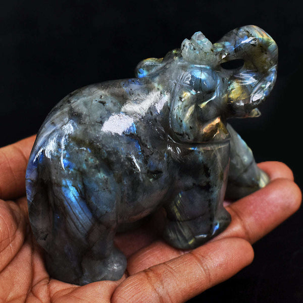 gemsmore:Natural Craftsmen Labradorite  Hand Carved Genuine Crystal Gemstone Carving Elephant