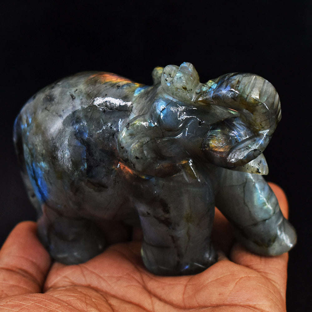 gemsmore:Natural Craftsmen Labradorite  Hand Carved Genuine Crystal Gemstone Carving Elephant
