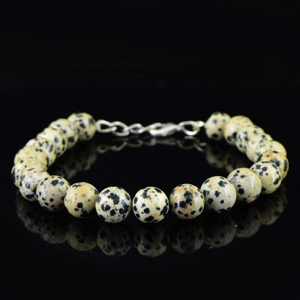 gemsmore:Natural Dalmation Jasper Bracelet Round Shape Beads