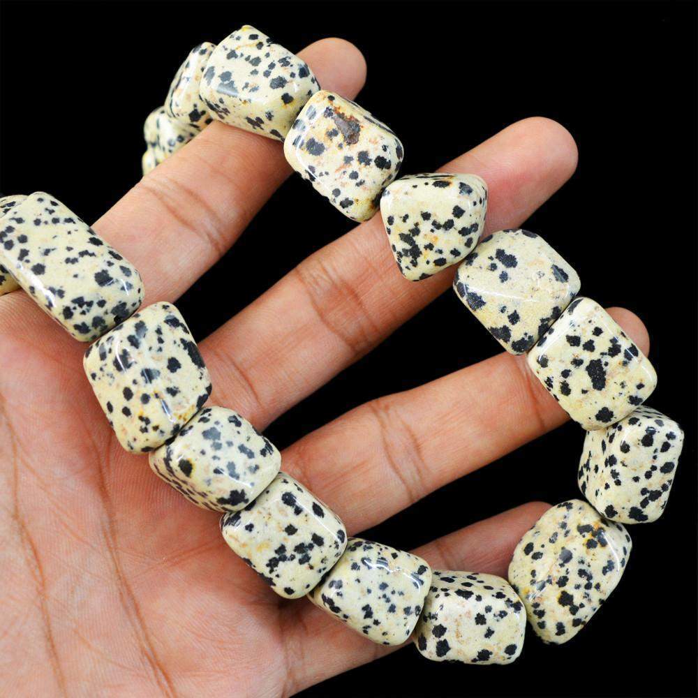gemsmore:Natural Dalmation Jasper Necklace Single Strand Untreated Beads