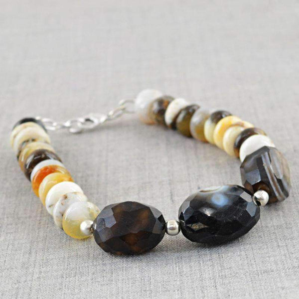 gemsmore:Natural Dendrite Opal & Black Onyx Bracelet - Round Shape Beads