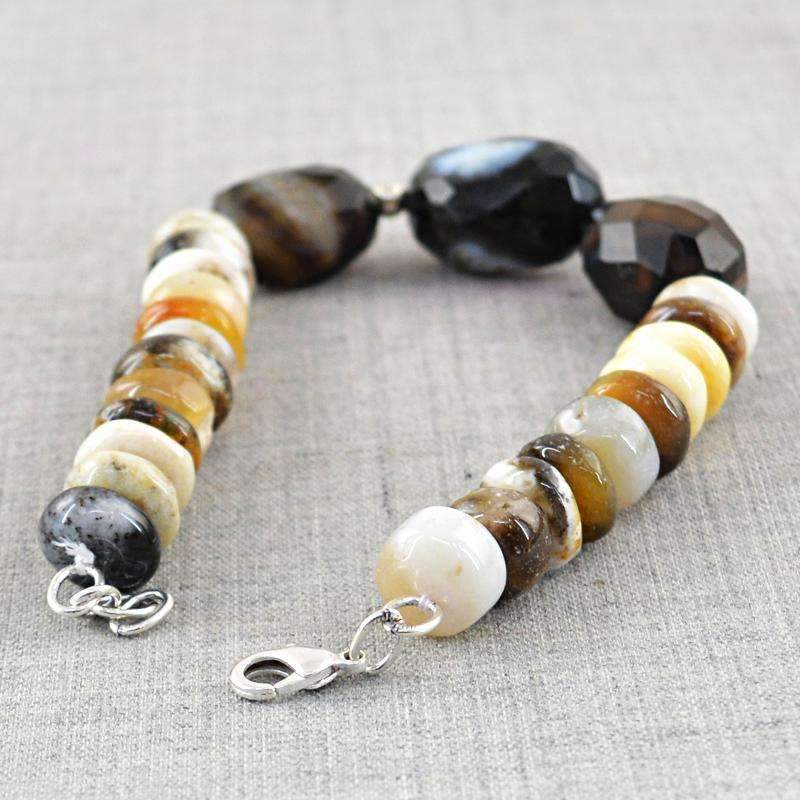 gemsmore:Natural Dendrite Opal & Black Onyx Bracelet - Round Shape Beads