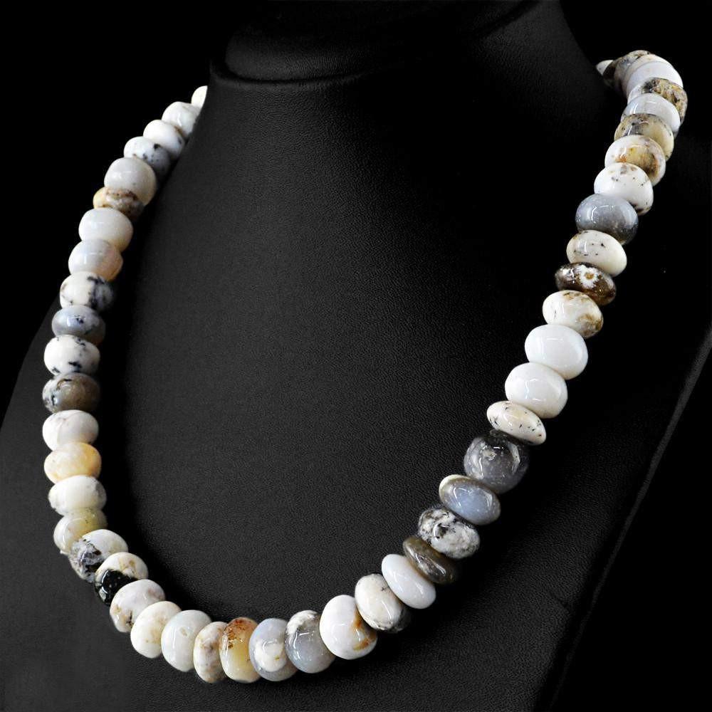 gemsmore:Natural Dendrite Opal Necklace Round Shape Untreated Beads