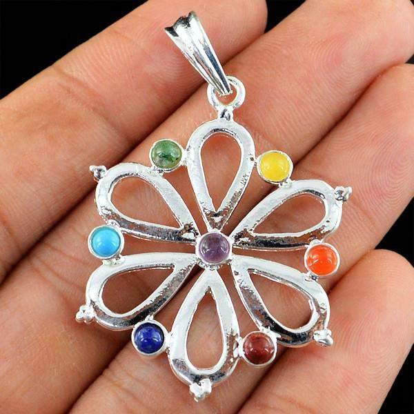 gemsmore:Natural Designer Flower Seven Chakra Healing Pendant