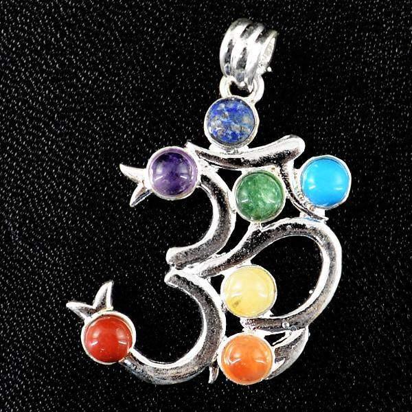 gemsmore:Natural Designer Om Shape Seven Chakra Pure Healing Pendant