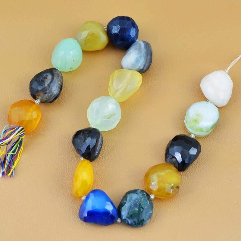gemsmore:Natural Drilled Agate & Multicolor Onyx Faceted Beads Strand