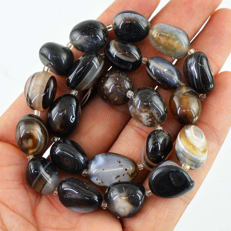 gemsmore:Natural Drilled Black Onyx Beads Strand