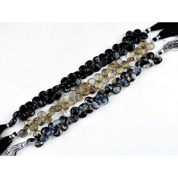 gemsmore:Natural Drilled Black Onyx & Smoky Quartz Beads Strands