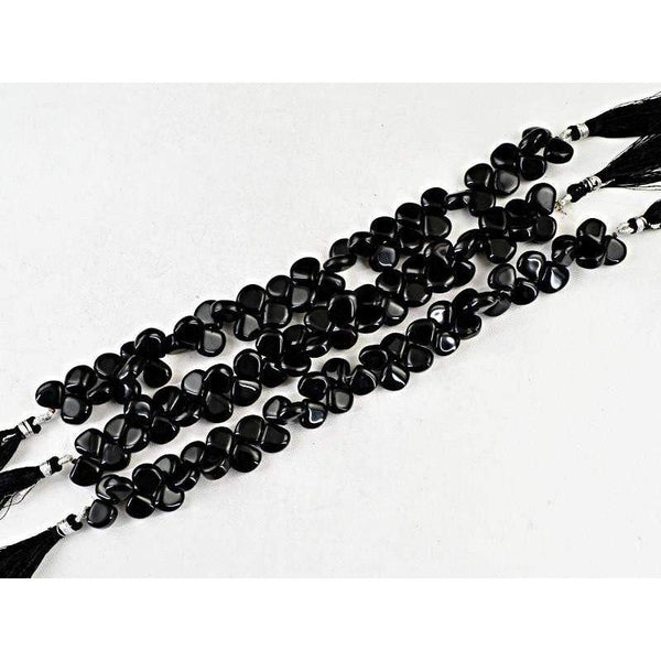 gemsmore:Natural Drilled Black Onyx Unheated Beads Strands