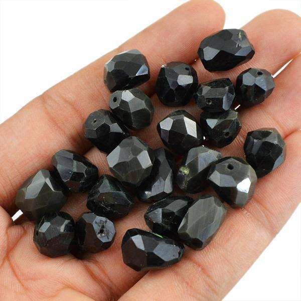 gemsmore:Natural Drilled Black Spinel Beads Lot - Faceted