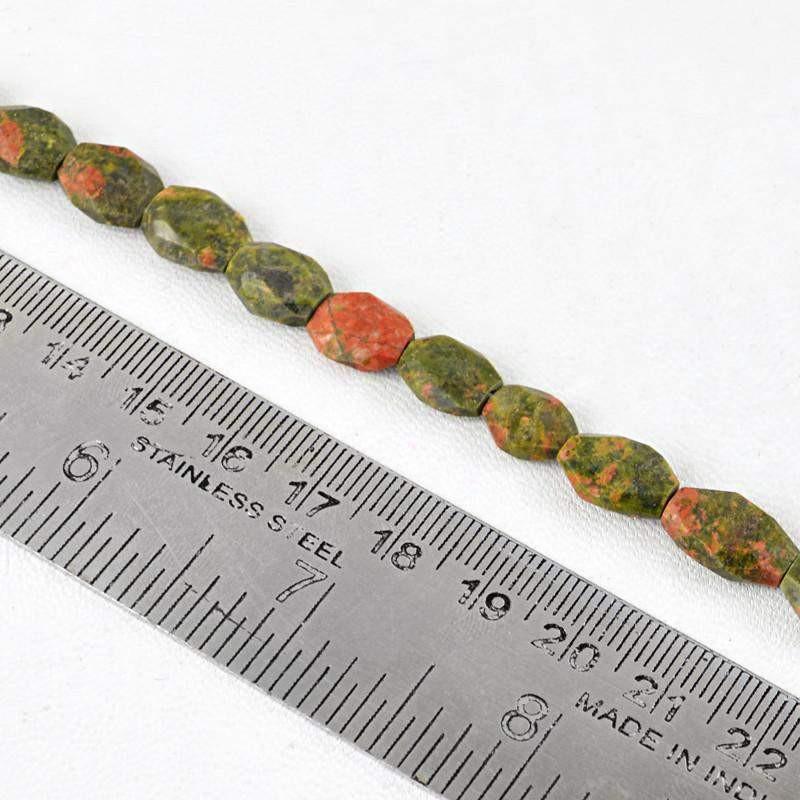 gemsmore:Natural Drilled Blood Green Unakite Beads Strand