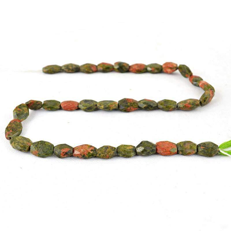 gemsmore:Natural Drilled Blood Green Unakite Beads Strand