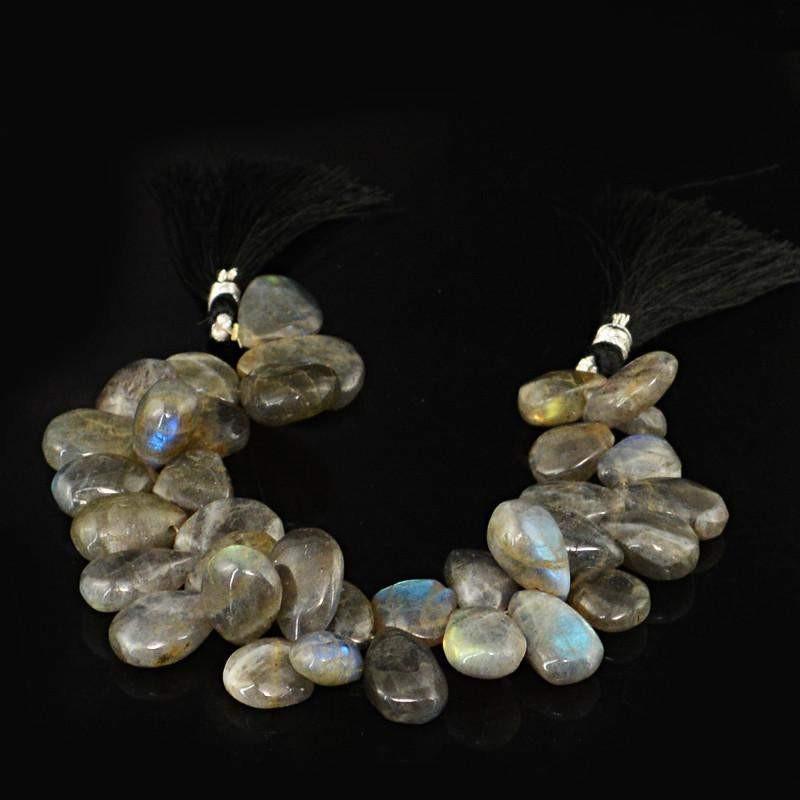 gemsmore:Natural Drilled Blue Color Flash Labradorite Beads Strand