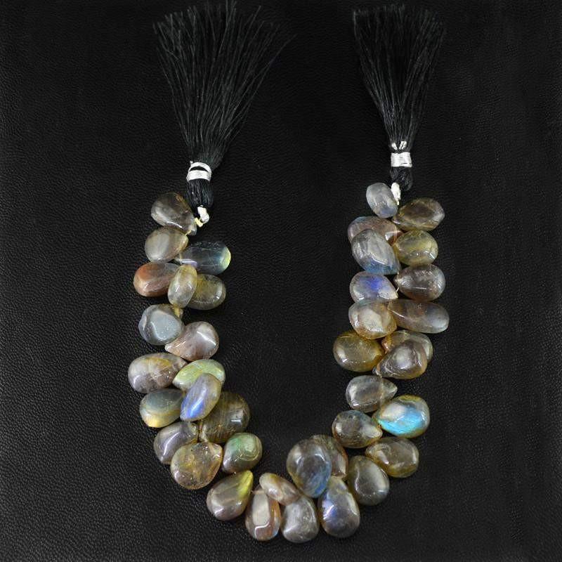 gemsmore:Natural Drilled Blue Color Flash Labradorite Beads Strand