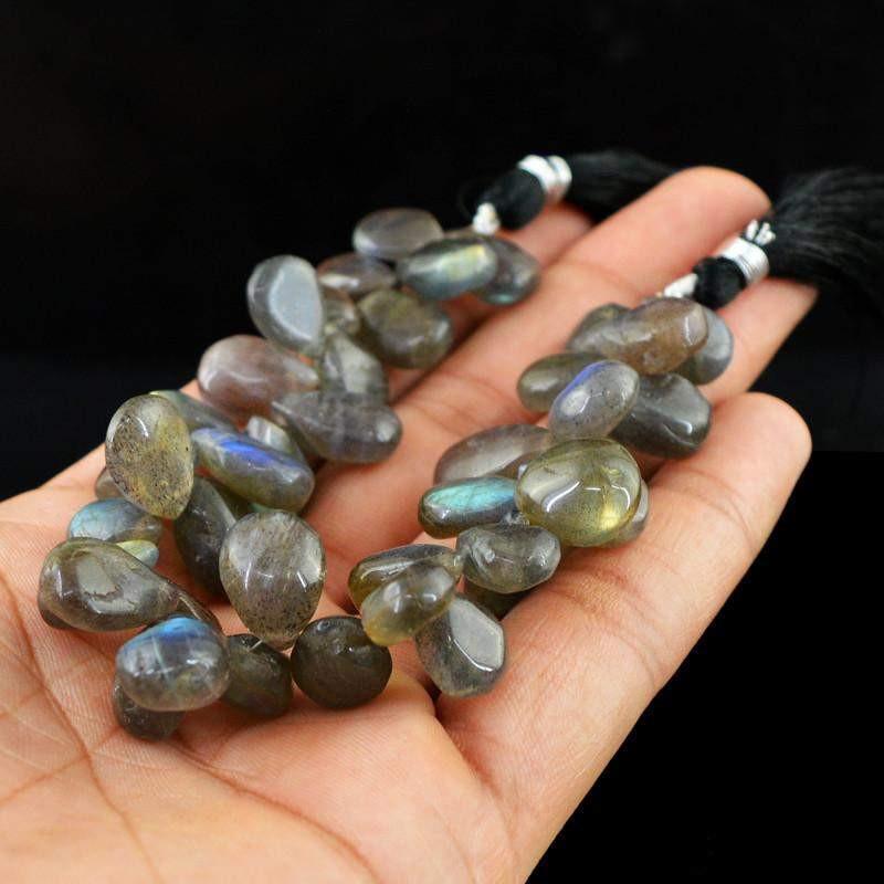 gemsmore:Natural Drilled Blue Color Flash Labradorite Beads Strand