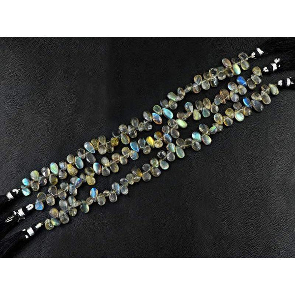 gemsmore:Natural Drilled Blue & Golden Color Flash Labradorite Beads Strands