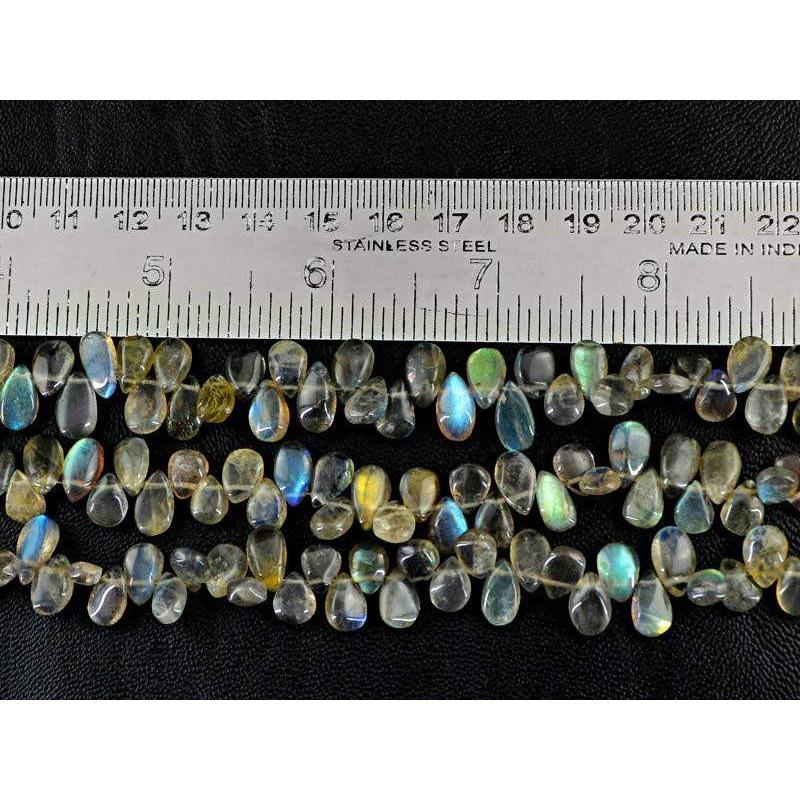gemsmore:Natural Drilled Blue & Golden Color Flash Labradorite Beads Strands