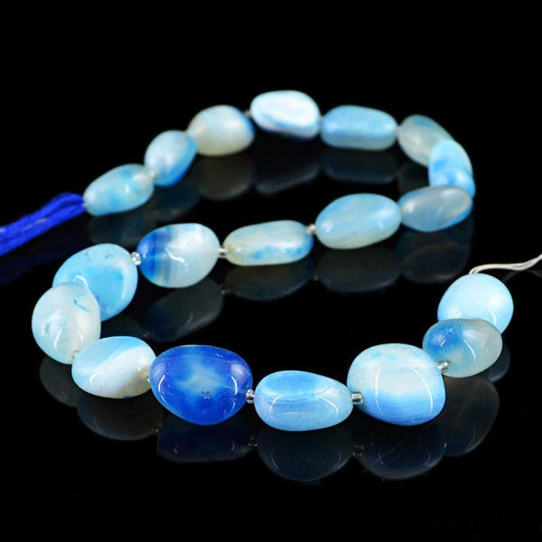 gemsmore:Natural Drilled Blue Onyx Beads Strand