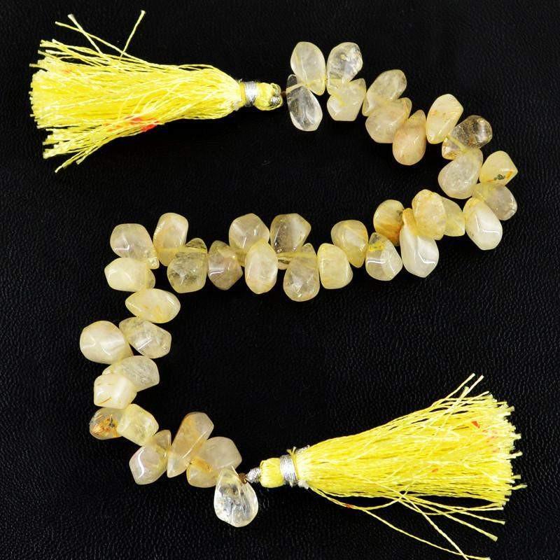 gemsmore:Natural Drilled Golden Rutile Quartz Beads Strand