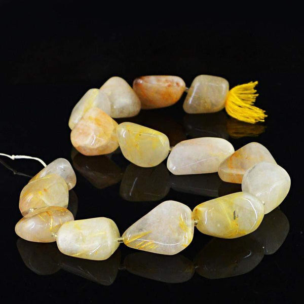 gemsmore:Natural Drilled Golden Rutile Quartz Beads Strand