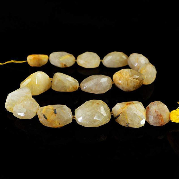 gemsmore:Natural Drilled Golden Rutile Quartz Beads Strand