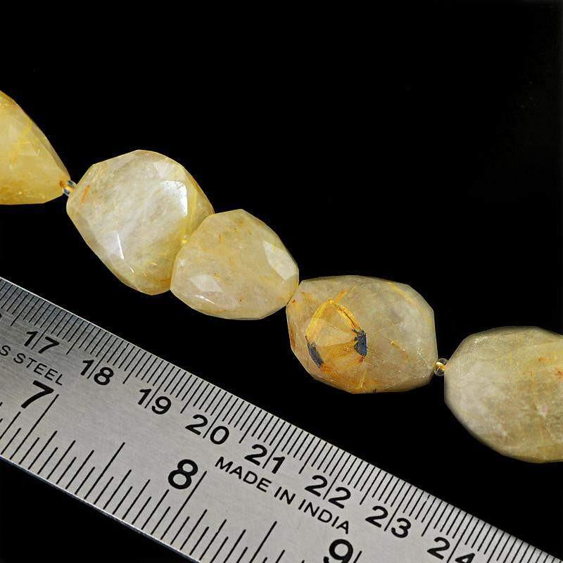 gemsmore:Natural Drilled Golden Rutile Quartz Beads Strand