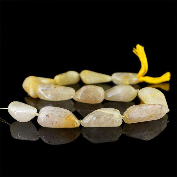 gemsmore:Natural Drilled Golden Rutile Quartz Beads Strand