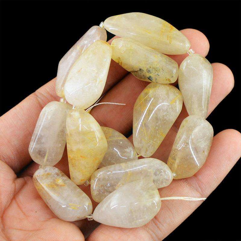 gemsmore:Natural Drilled Golden Rutile Quartz Beads Strand