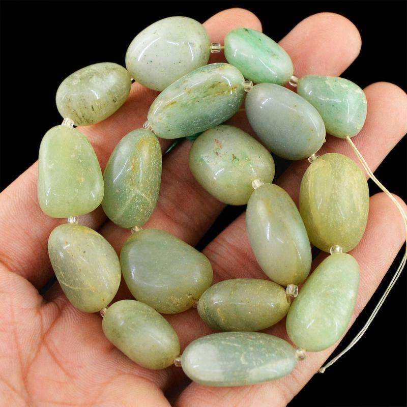 gemsmore:Natural Drilled Green Aventurine Beads Strand