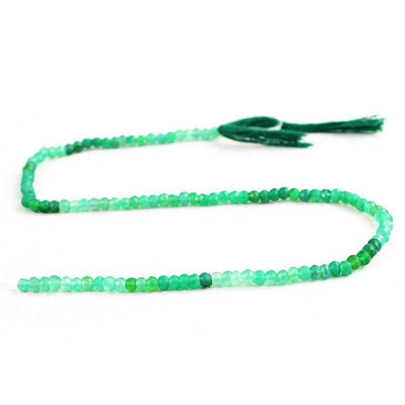 gemsmore:Natural Drilled Green Chalcedony Faceted Beads Strand